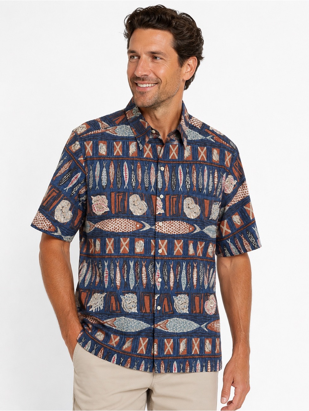Reyn Spooner Hawaiian Traditions Fish Print Aloha Shirt XL Cotton Vintage 90’s